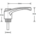 M10x20 Nylon clamping handle (zinc thread) Drawing with Dimensions