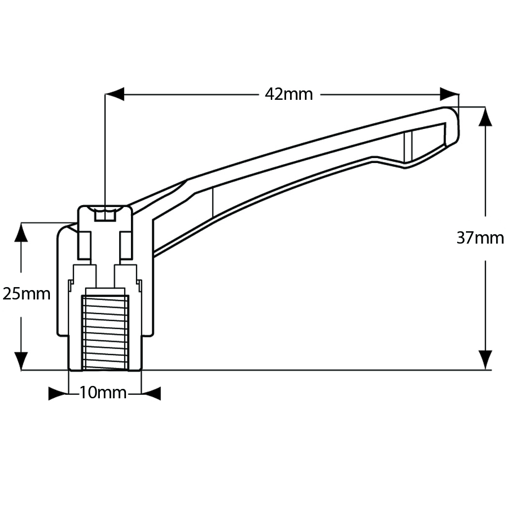 M6 Female Die cast Zinc clamping handle - Drawing with Dimensions