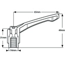 M8 Female Die cast Zinc clamping handle - Drawing with Dimensions