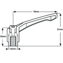 M10 Female Die cast Zinc clamping handle - Drawing with Dimensions