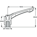 M12 Female Die cast Zinc clamping handle - Drawing with Dimensions