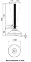 M12x150 Stainless levelling foot 80mm stainless base with anti-vibration rubber pad 1000kg AISI 304/A2 - Dimensions