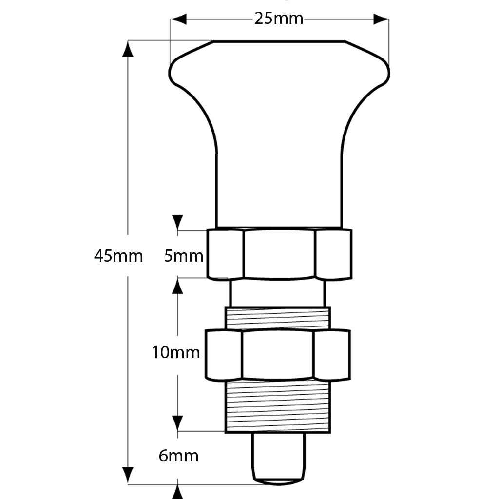 M12x1.5 Spring loaded index plunger (6mm plunger diam) - Drawing with Dimensions