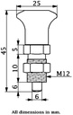 M12x1.5 Spring loaded index plunger (6mm plunger diam) - Drawing with Dimensions