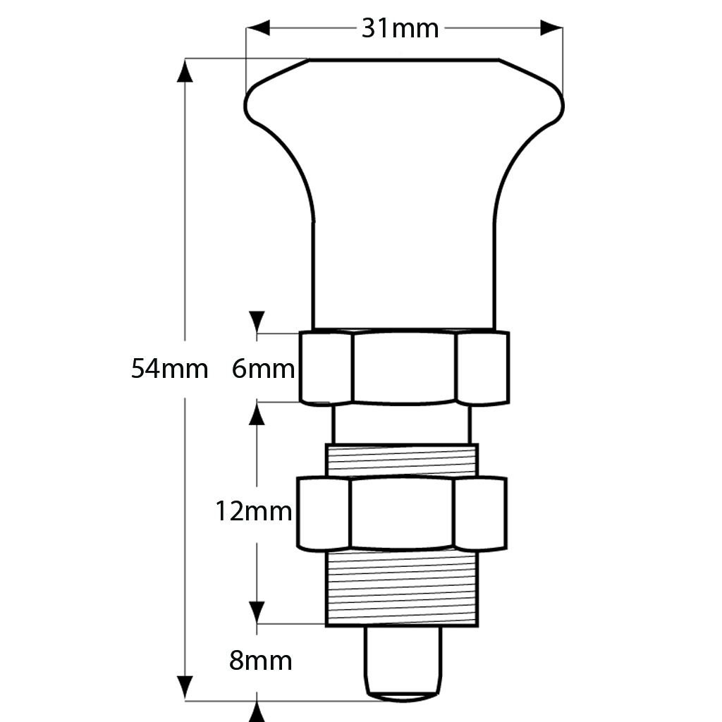 M16x1.5 Spring loaded index plunger (8mm plunger diam) - Dimensions