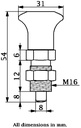 M16x1.5 Spring loaded index plunger (8mm plunger diam) - Dimensions