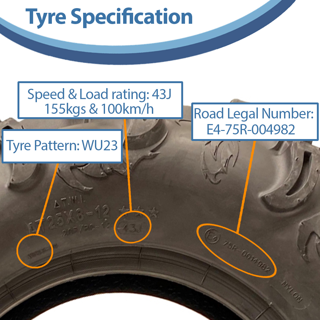 25x8.00-12 6ply OBOR Scorpio tyre specification