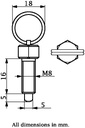 M8 Spring loaded ring pull plunger - Dimensions