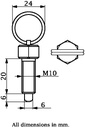 M10 Spring loaded ring pull plunger - Dimensions