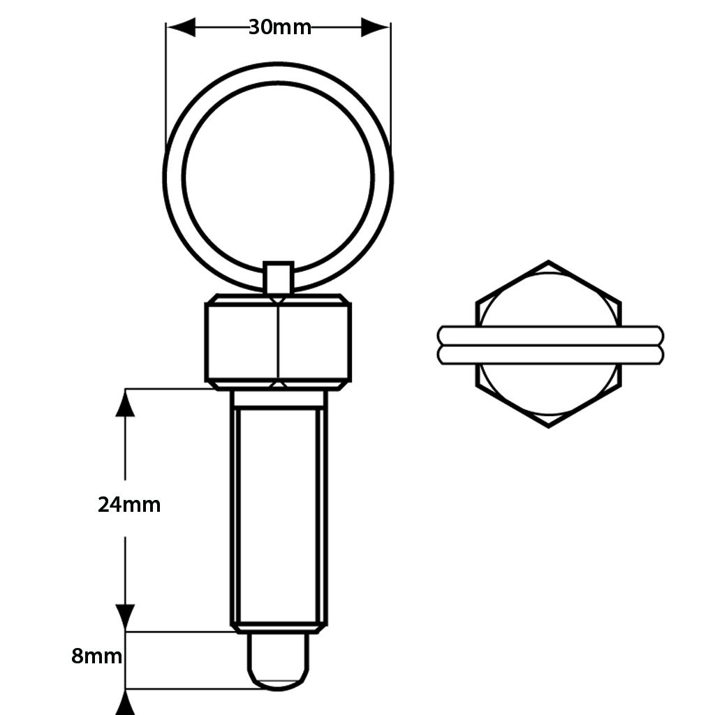 M12 Spring loaded ring pull plunger - Dimensions