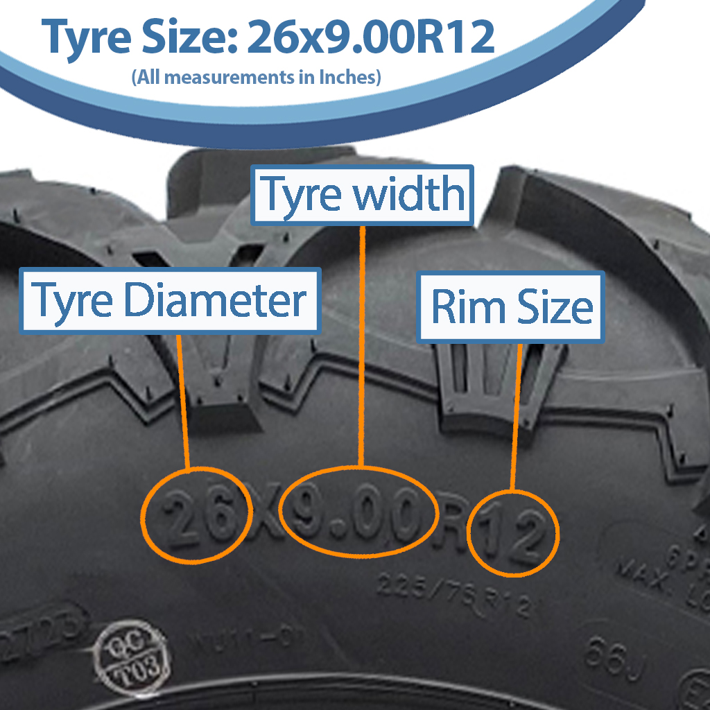 26x9.00R12 6ply OBOR Cornelius tyre size with text