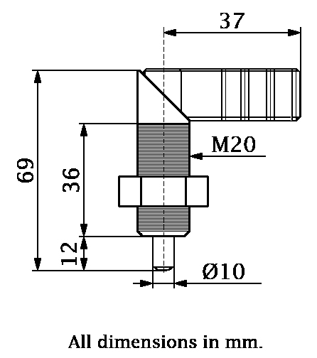 M20 Blackened steel Cam plunger (10mm plunger diameter) - Dimensions