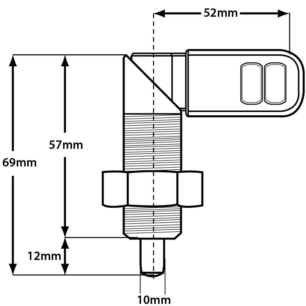 M20 stainless steel Cam plunger (10mm plunger diameter) - Dimensions
