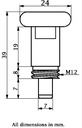 M12 Zinc plated Index plunger (7mm plunger diameter) - Drawing with Dimensions