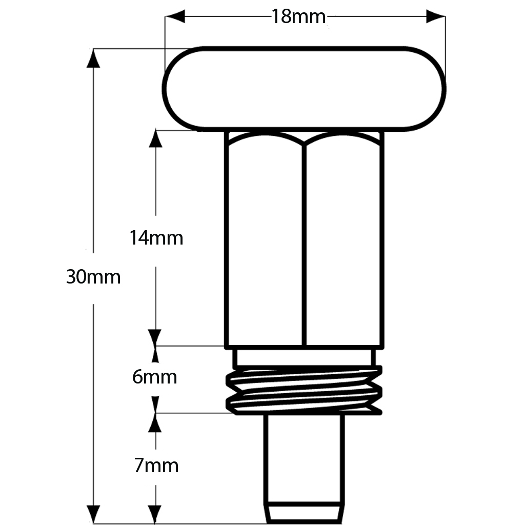 M10 Zinc plated Index plunger (6mm plunger diameter) - Drawing with Dimensions