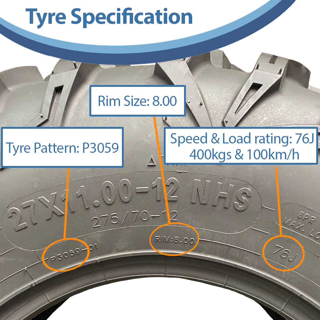 27x11.00-12 8ply OBOR Cypress tyre specification