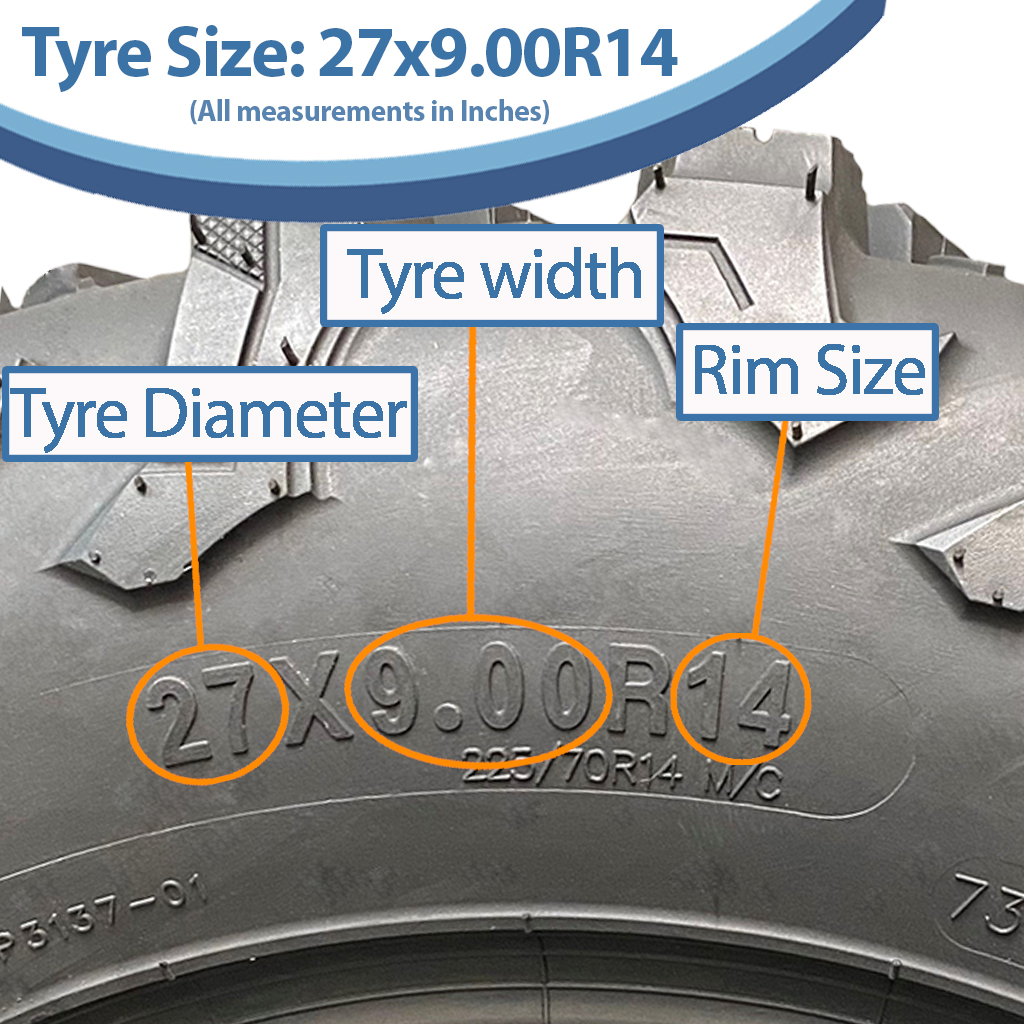 27x9.00R14 8ply OBOR Outslope tyre size with text
