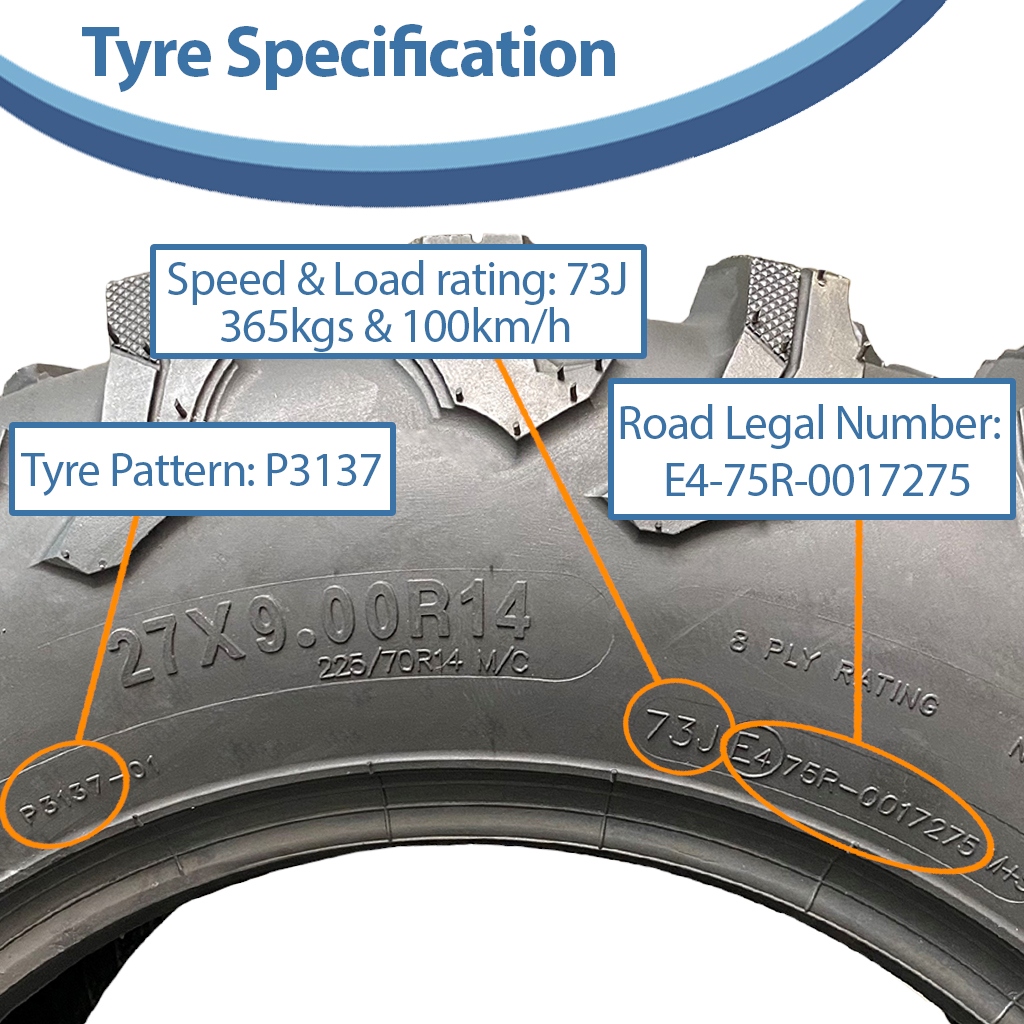27x9.00R14 8ply OBOR Outslope tyre specification
