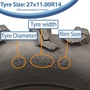27x11.00R14 8ply OBOR Outslope tyre size with text