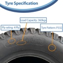 18x8.50-10 4pr Wanda P332 grass tyre specification