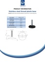 M16x70 Stainless levelling foot 100mm plastic base with holes 1500kg AISI 304/A2 - Spec sheet