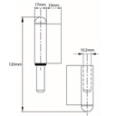 120mm Steel weldable hinge, fixed pin Left Hand Drawing with Dimensions
