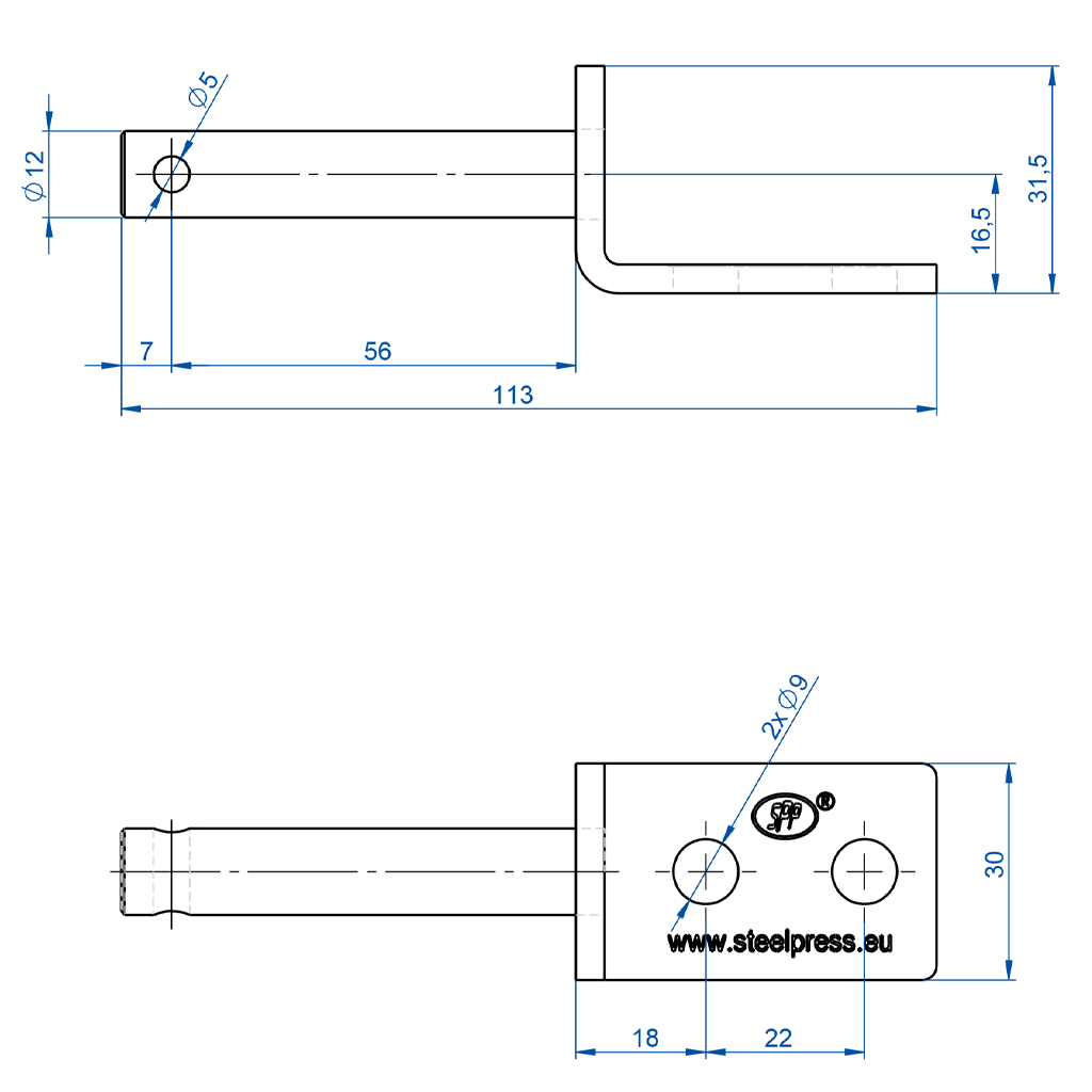 SPP Boards hinge holder UZ-01B drawing with dimensions