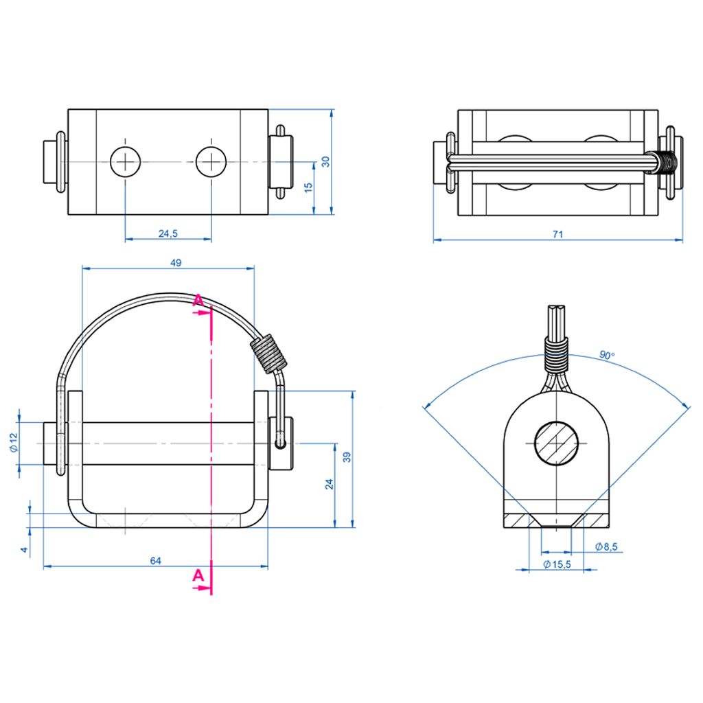 Boards Hinge Holder UZ-02AV.1 Drawing with dimensions