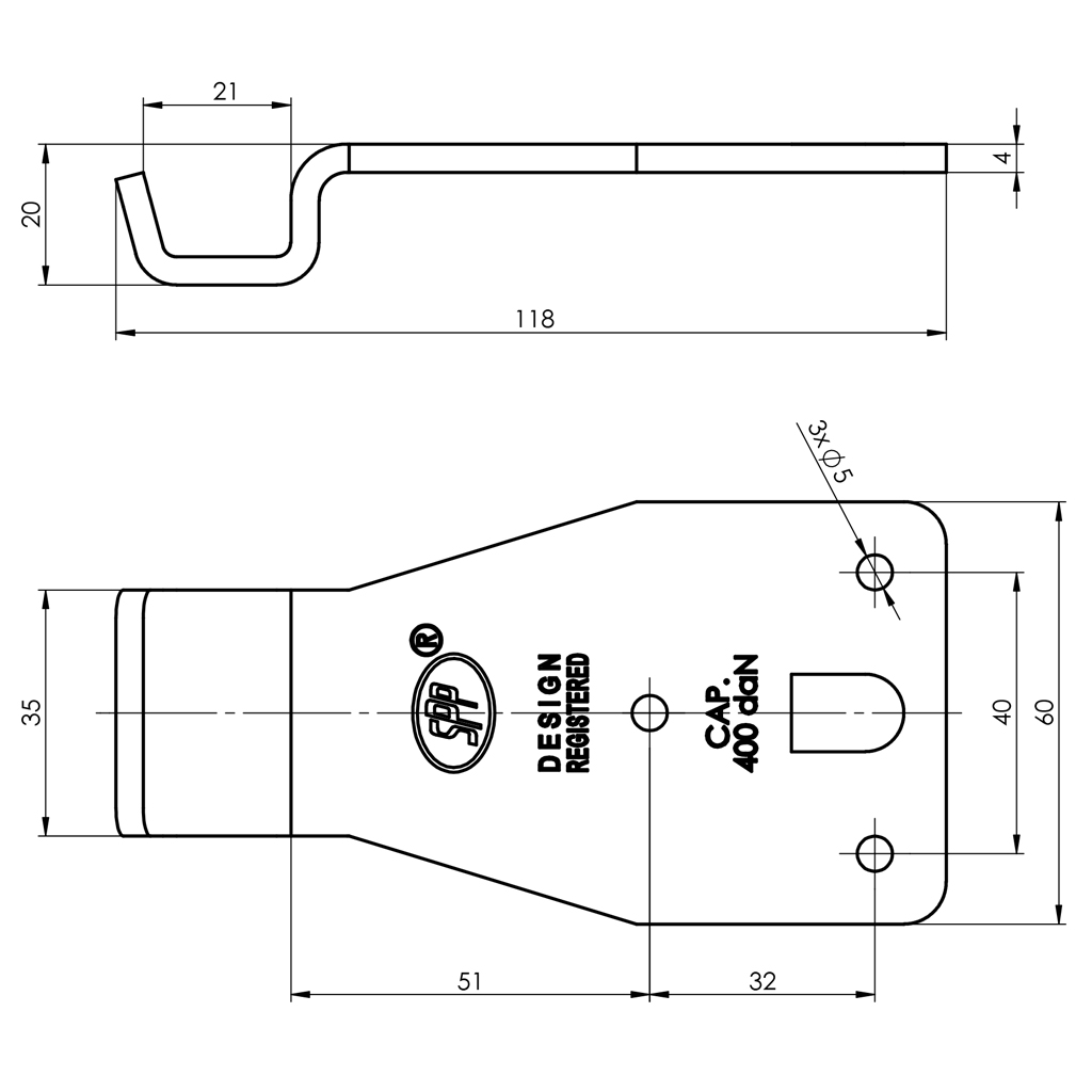 SPP Bar for Boards Latch Z-01D drawing with dimensions