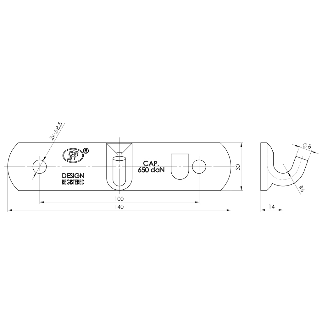 SPP Bar for Boards Latch Z-03 drawing with dimensions