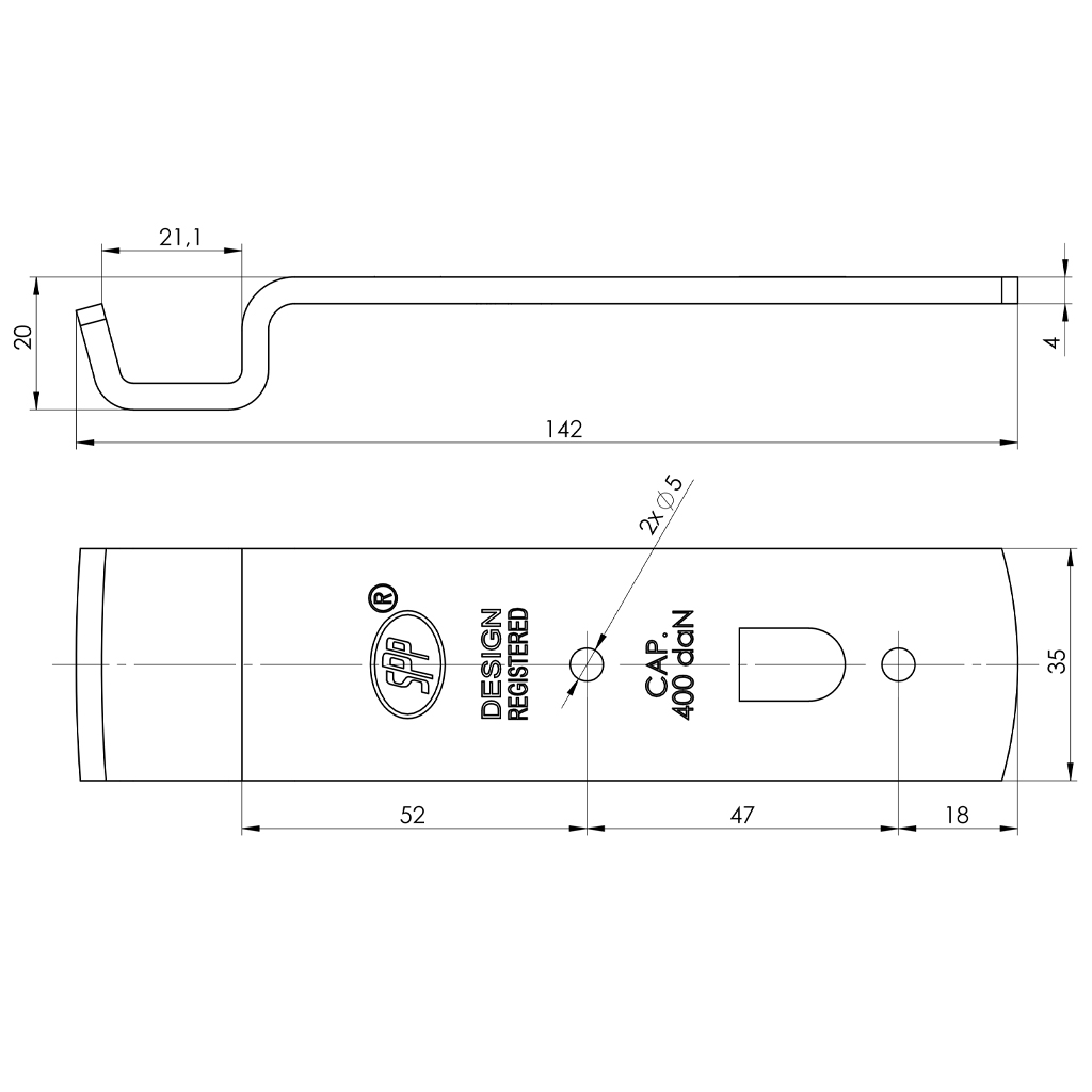 SPP trailer catch Z-01A Drawing with dimensions