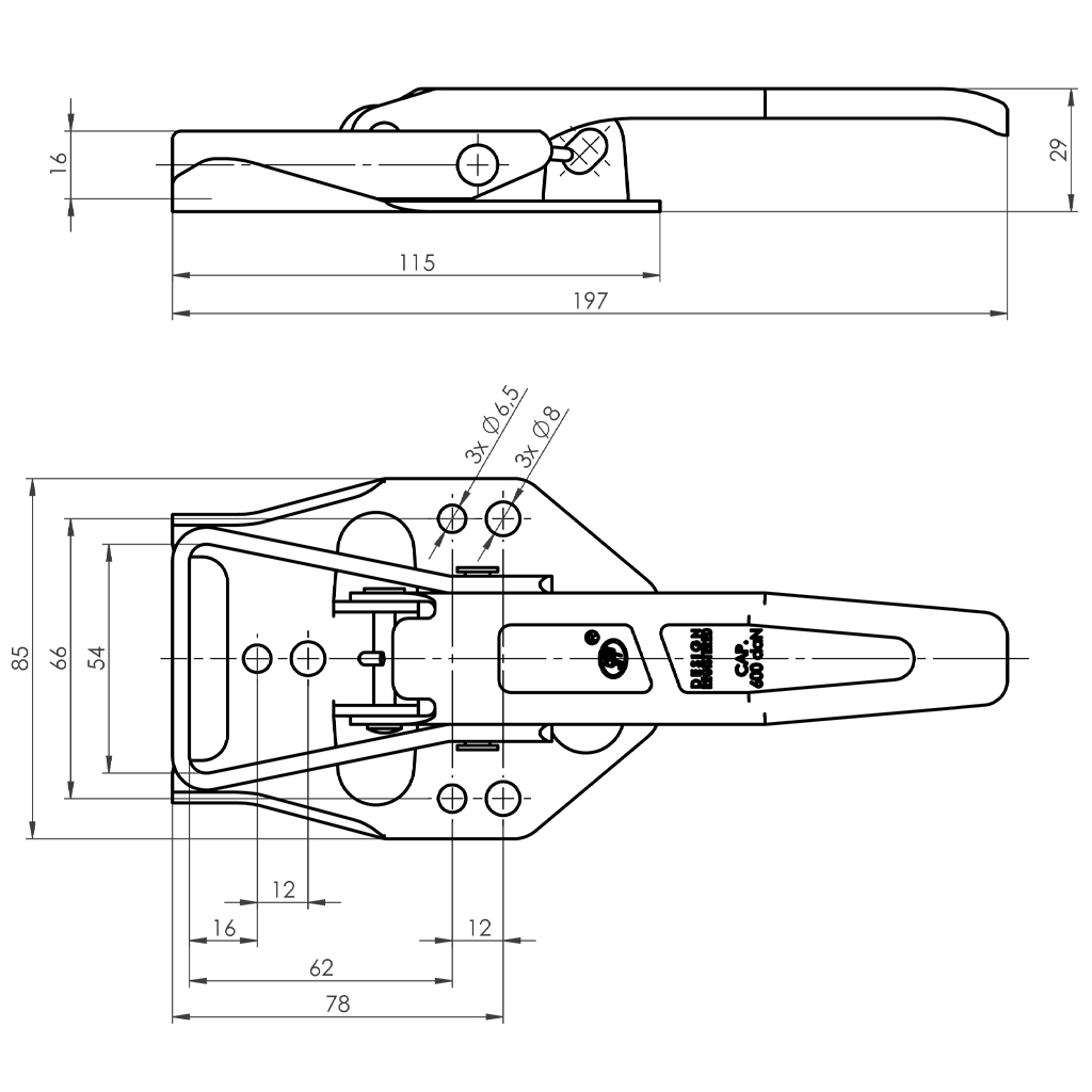 SPP Trailer Catch ZB-04 drawing with dimensions