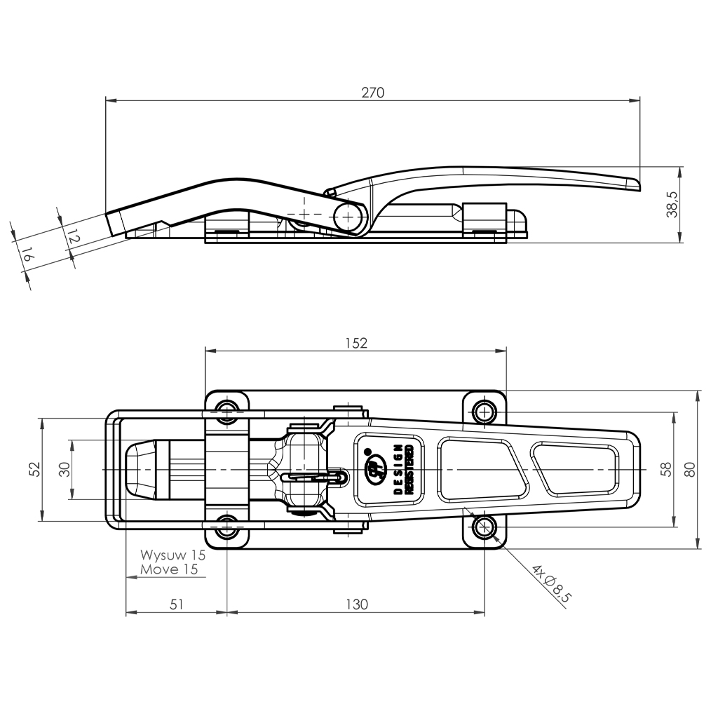 SPP Trailer Catch ZB-09E drawing with dimensions