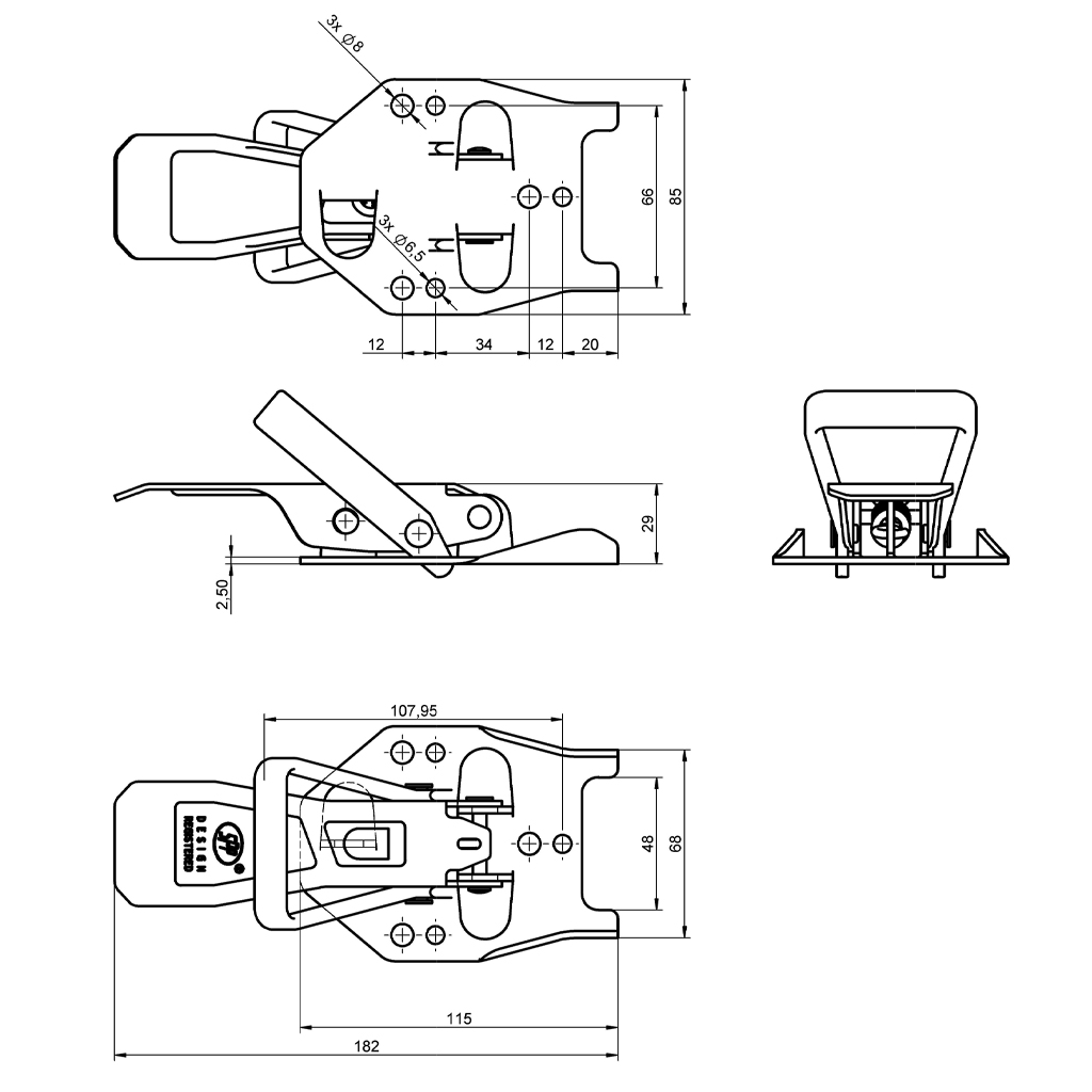 SPP Trailer Catch ZB-04C drawing with dimensions