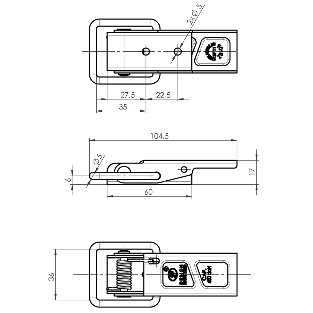 SPP Trailer Catch ZB-06 Drawing with Dimensions