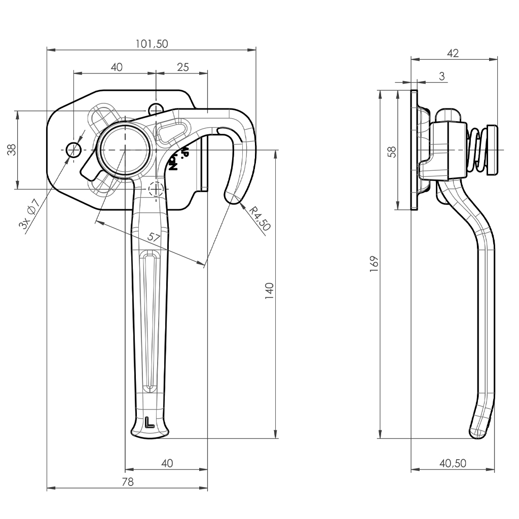 SPP Trailer Boards Latch ZB-16-03 drawing with dimensions