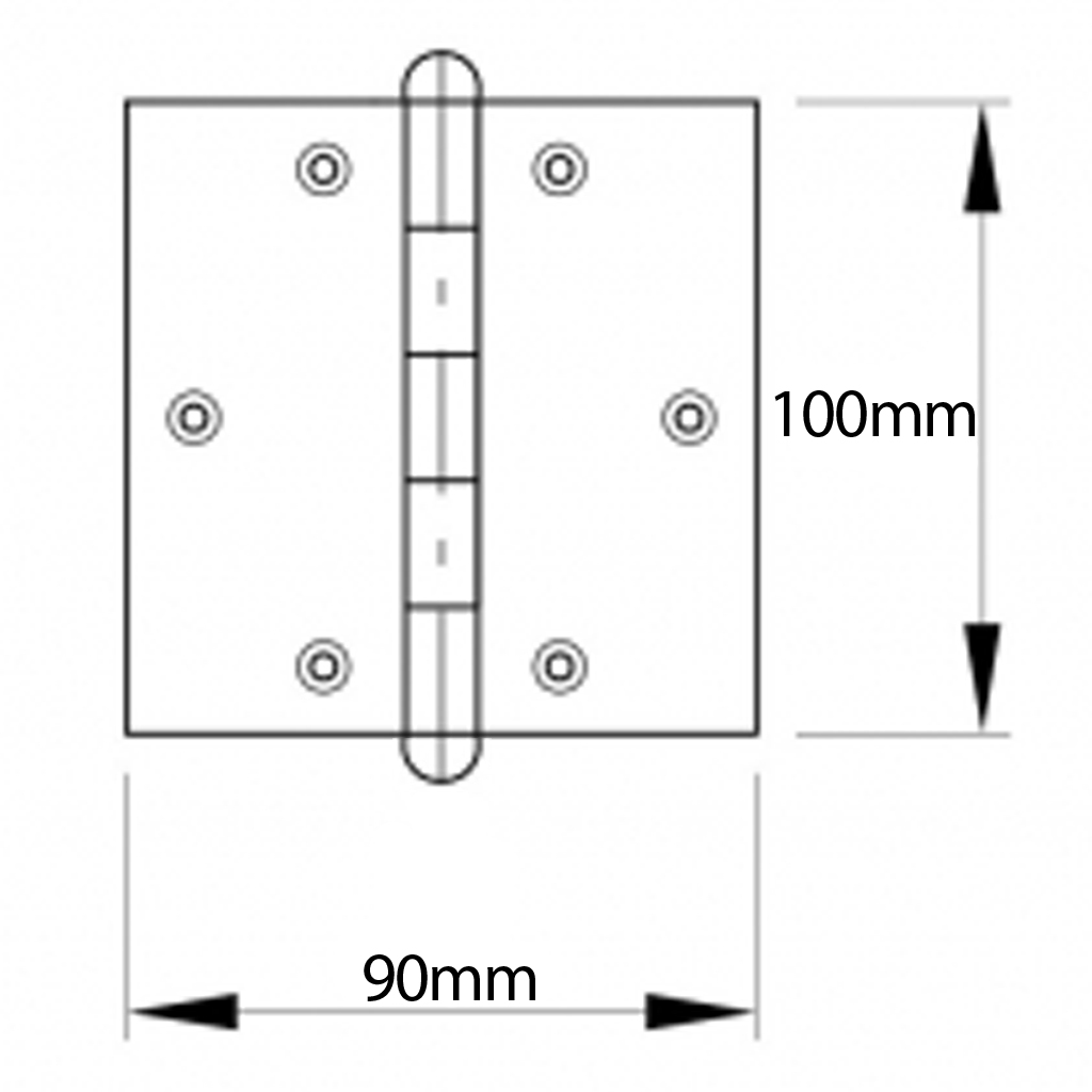 100x90mm heavy duty hinge zinc plated Drawing with Dimensions