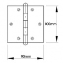 100x90mm heavy duty hinge zinc plated Drawing with Dimensions