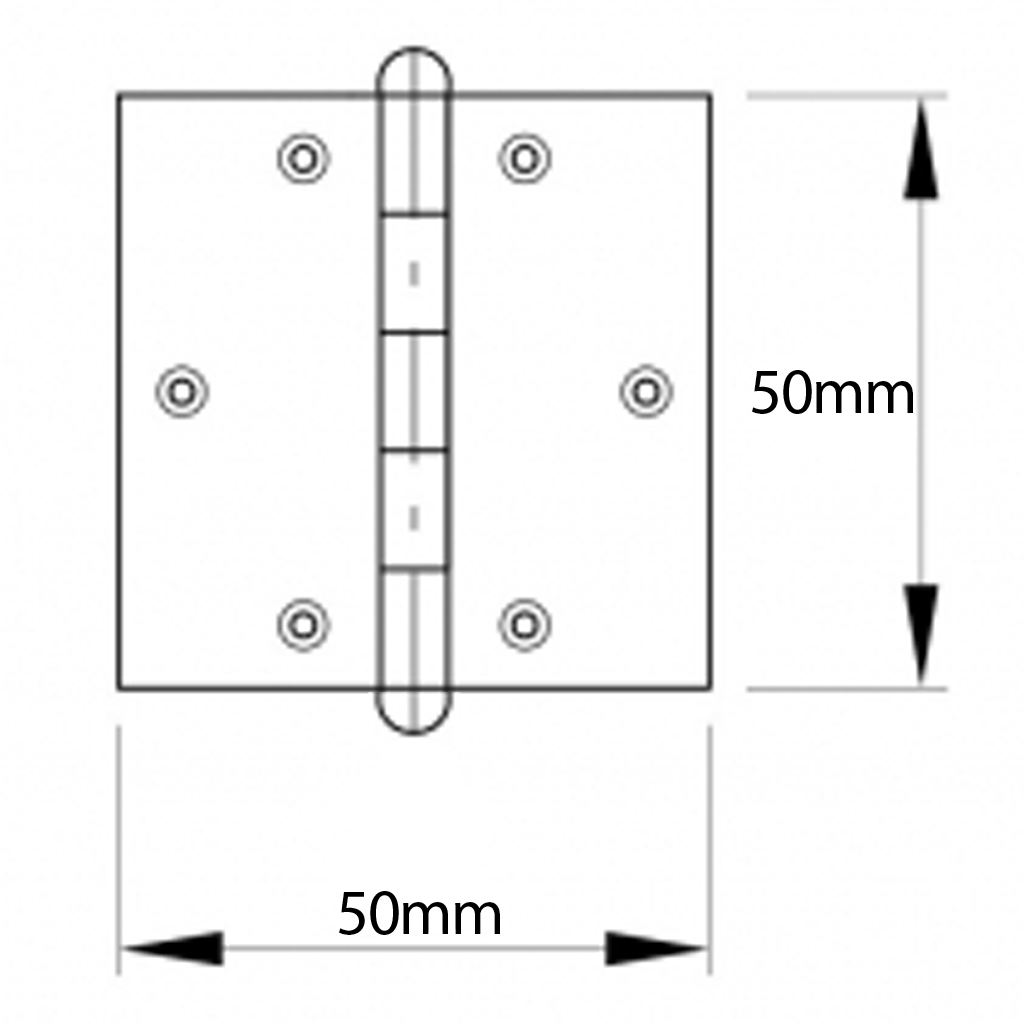 50x50mm heavy duty hinge zinc plated Drawing with Dimensions
