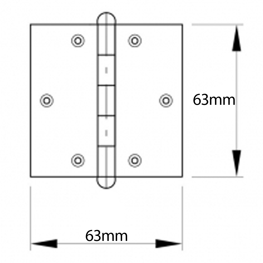 63x63mm heavy duty hinge zinc plated Drawing with Dimensions