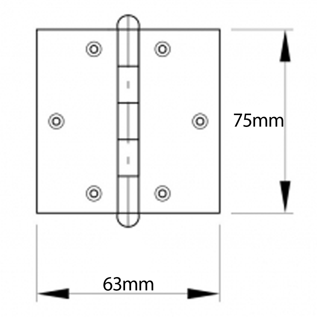 75x63mm heavy duty hinge zinc plated Drawing with Dimensions