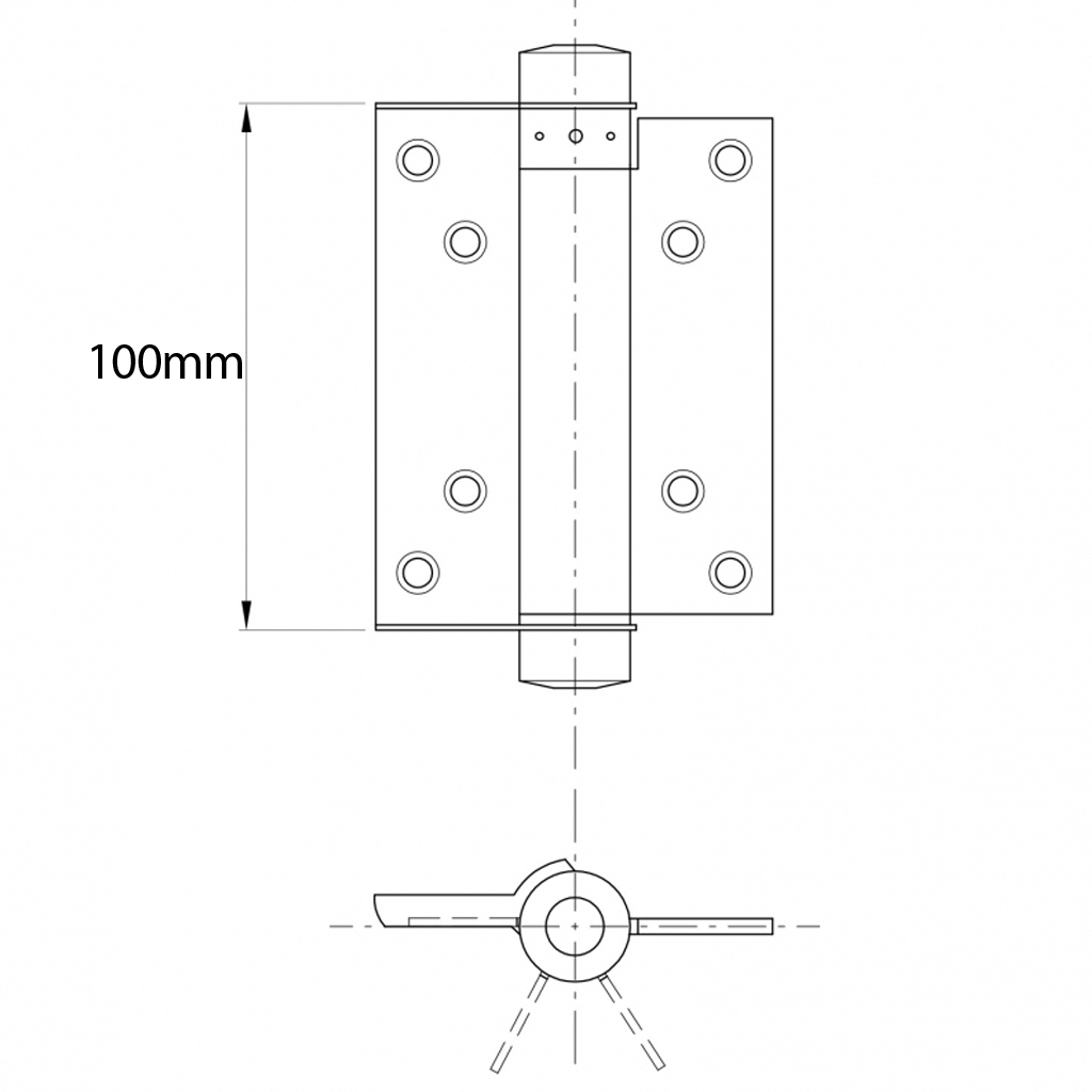 100mm Spring hinge zinc plated Drawing with Dimensions