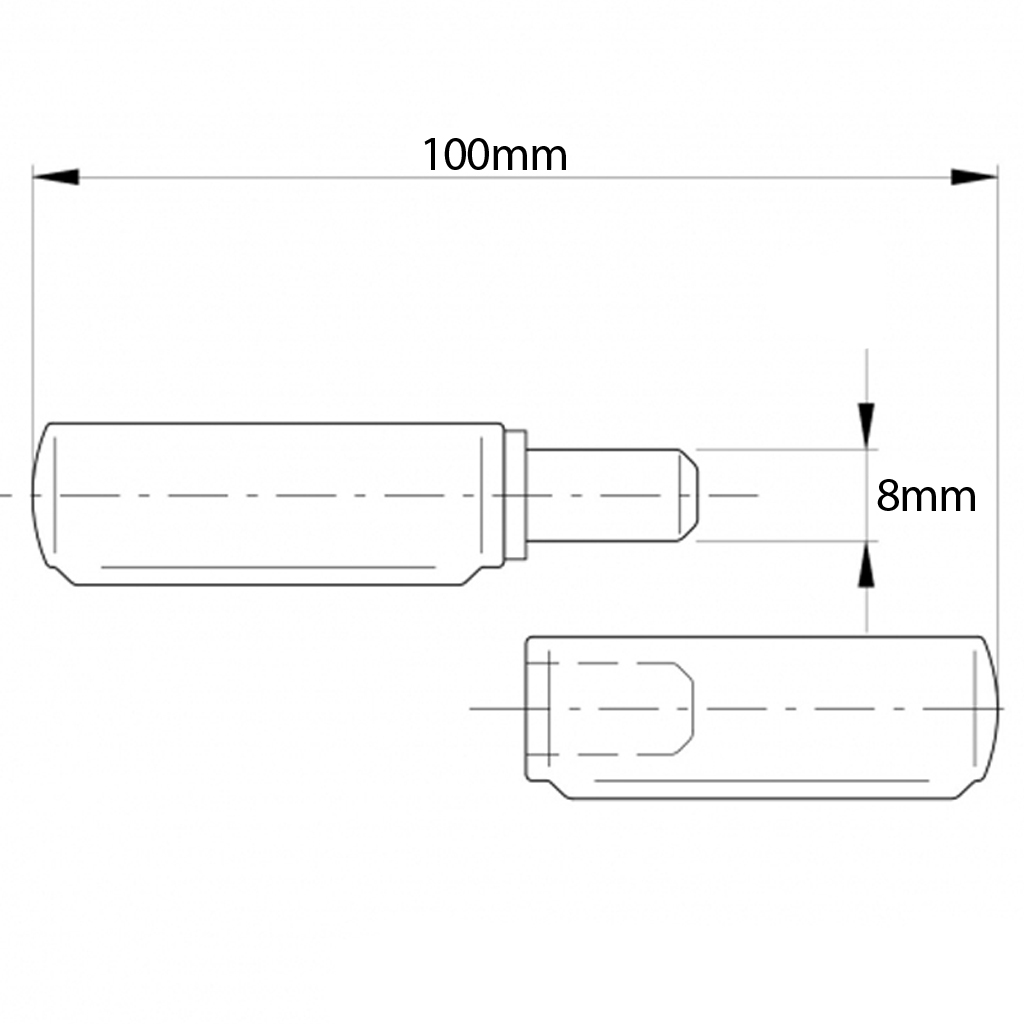 100x14mm Ø Drop profile stainless steel hinge Drawing with Dimensions