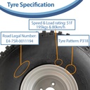 25x12.00-9 4ply P318 Knobby on 4/4" rim specification