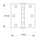 101x76mm heavy duty hinge stainless steel 304 with 2 ball bearings (pair) Drawing with Dimensions
