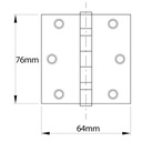 76x64mm heavy duty hinge stainless steel 304 with 2 ball bearings(pair) Drawing with Dimensions