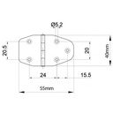 40x55mm Hinge stainless steel 304 Drawing with Dimensions