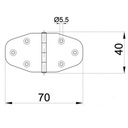 40x70mm Hinge stainless steel 304 Drawing with Dimensions