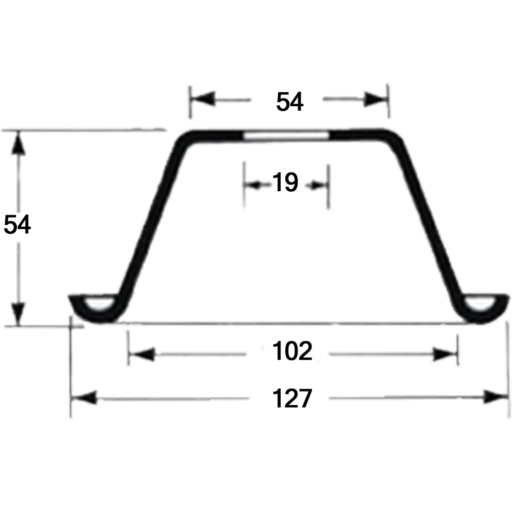 Pallet foot 127mm square x 54mm high x 2.3mm thickness, 2190kg load capacity with Dimensions