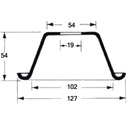 Pallet foot 127mm square x 54mm high x 2.3mm thickness, 2190kg load capacity with Dimensions